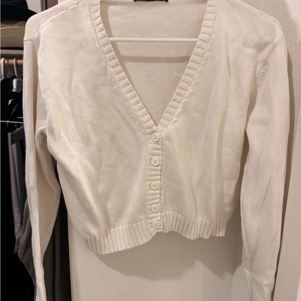 Women's V-Neck Button-Up Sweater - Cream